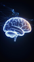 Abstract Glowing Human Brain Concept, Soft Light Radiating From Within, Subtle Gradients Of Light Blue, Floating In Dark Space, Modern And Sleek Design