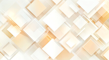 Layered abstract design featuring overlapping squares in shades of white, cream, and light beige. The geometric shapes vary in size, creating a sense of depth and dimension.