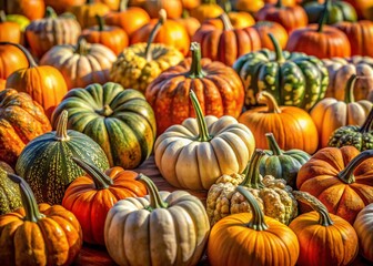Autumn Harvest: Rows of Pumpkins, Gourds, and Squash – Vibrant Fall Produce