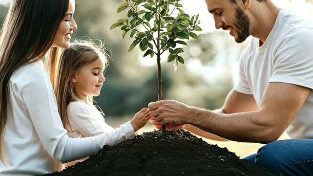 A family planting a tree symbolizing their adoptive growth