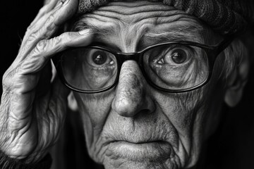 sensitively senior mature man black and white photography
