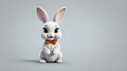 Adorable 3D rendered white bunny rabbit wearing a bow tie, sitting upright against a neutral grey background. Perfect for Easter, children's products, or springtime themes.