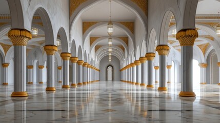 Fototapeta premium Elegant Interior of a Grand Hall with Decorative Arches and Lights