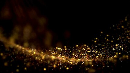 Futuristic Golden Beautiful Wave Particles light abstract background shining glittering particle floor stars dust flare. Luxurious golden sparkling bokeh. Award ceremony, stage. 3D Illustration - Powered by Adobe
