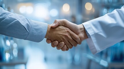 Handshake Between Medical Professional and Business Partner in Lab