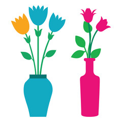 Flowers in pots vector silhouettes-3