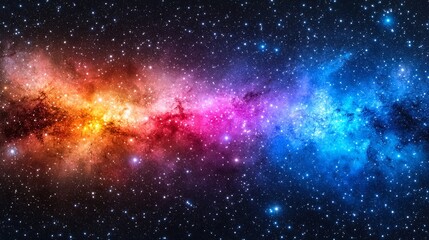 Naklejka premium A vibrant cosmic scene with a multitude of stars against a colorful nebula offering a visually stunning depiction of the galaxy.