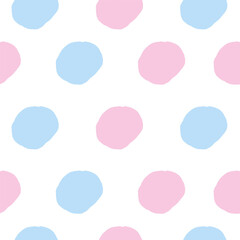 Seamless pattern with pink and blue round splashes isolated on white background. Vector design for print, poster, textile, cover, background, wallpaper, ornate