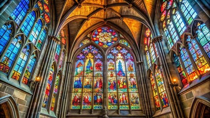 Obraz premium Bern Minster Stained Glass Window: Swiss Gothic Cathedral Architectural Detail