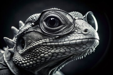 Fototapeta premium Black and White Macro Photo: Spectacled Lizard, High Depth of Field