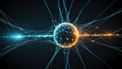 Abstract glowing sphere connected by network lines, representing global network, data connection, futuristic technology.