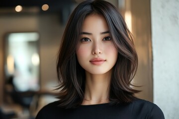 Obraz premium Asian young female with dark hair in modern setting