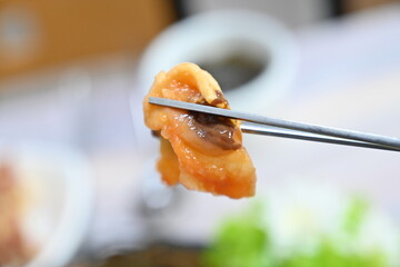 Korean seafood dish. Raw sea squirt sashimi