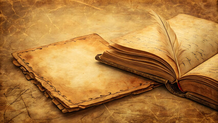 vintage an aged-blank-paper-texture-background old book with feather pen and ink