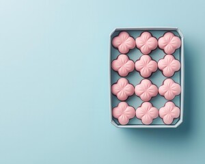 A minimalist springthemed paper box filled with artisanal flowershaped chocolates