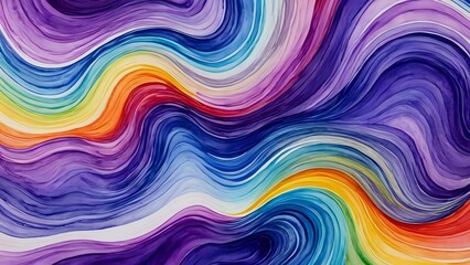 Obraz premium Vibrant watercolor abstract painting featuring swirling rainbow hues in a wave-like pattern. Ideal for backgrounds, design projects, or artistic expression.