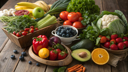fresh vegetables on wooden table
