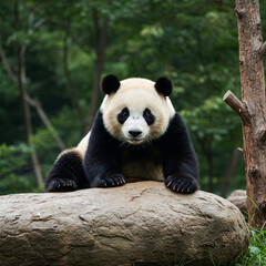 Obraz premium panda eating bamboo