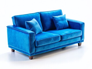 Blue Velvet Sofa Bed, Isolated, Clipping Path, Tilt-Shift Miniature Effect, Home Furniture