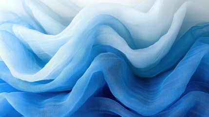 Obraz premium Blue fabric waves, gradient texture, studio shot, background blur, textile design