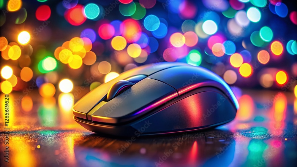 Poster bokeh close-up of a mouse cursor arrow, soft focus background