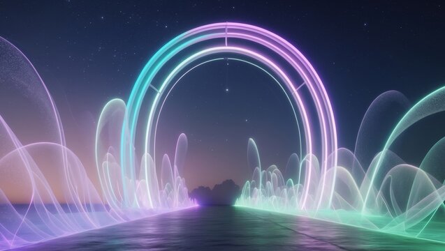Explore a Futuristic Neon Archway Design that Features Soft and Enchanting Lighting Effects