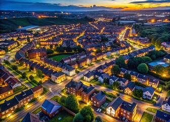 Fototapeta premium Bolton Housing Estate Aerial Night Photography - Low Light Drone Shot