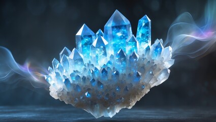 Luminous Blue Crystal Cluster Glowing Darkly.