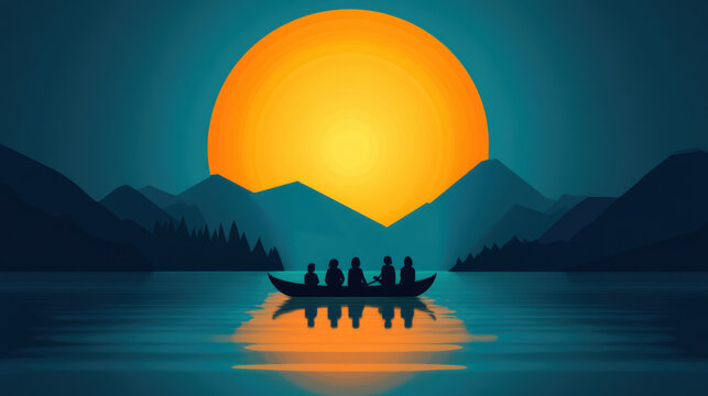 Pocahontas, A group of Indigenous people paddling in a high-fidelity image.