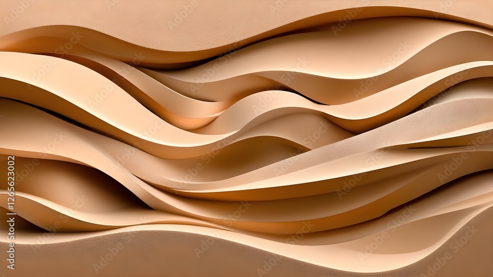 Poster a neutral-toned abstract design featuring layered, wavy shapes creating a sense of depth and movemen
