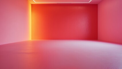 Pink floor and red wall illuminated by orange light in an empty room
