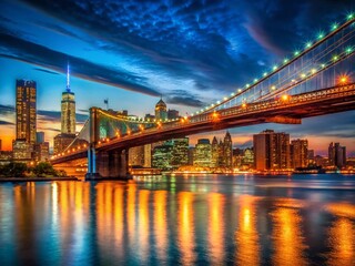 Fototapeta premium Brooklyn Bridge Night View, NYC Skyline, 2017, Cityscape, Lights