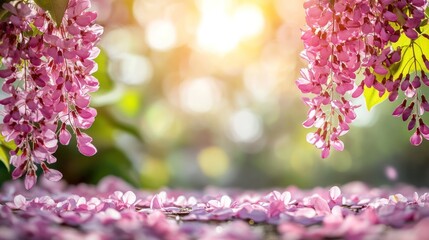 Pink flowers bloom, garden, sunlight, petals, spring