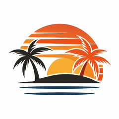 Retro vintage sunset, summer beach background, retro 70s 80s style