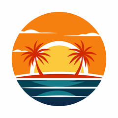 Retro vintage sunset, summer beach background, retro 70s 80s style