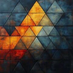 Abstract Geometric Art with Triangular Patterns in Warm Tones