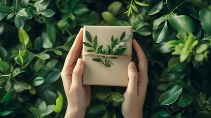 Eco Friendly Packaging Held in Hands Against Natural Greenery Background
