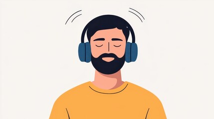 Man Enjoying Music with Headphones and Relaxed Expression