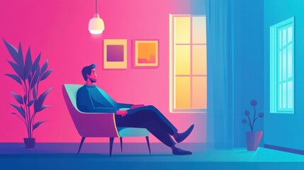 Cozy Indoor Space with Man in Relaxing Moment