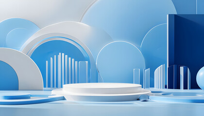 Modern Minimalist Scene With Geometric Shapes In Blue