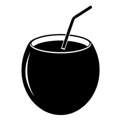 Coconut drink Silhouette, on white background
