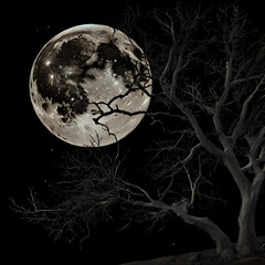 tree, night, moon, breeze, dark, plant, dry art