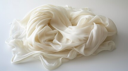 A stylish infinity scarf in soft cream with a delicate knit pattern is elegantly draped on a white backdrop. The crisp HD image accentuates the gentle folds and refined texture of the fabric.