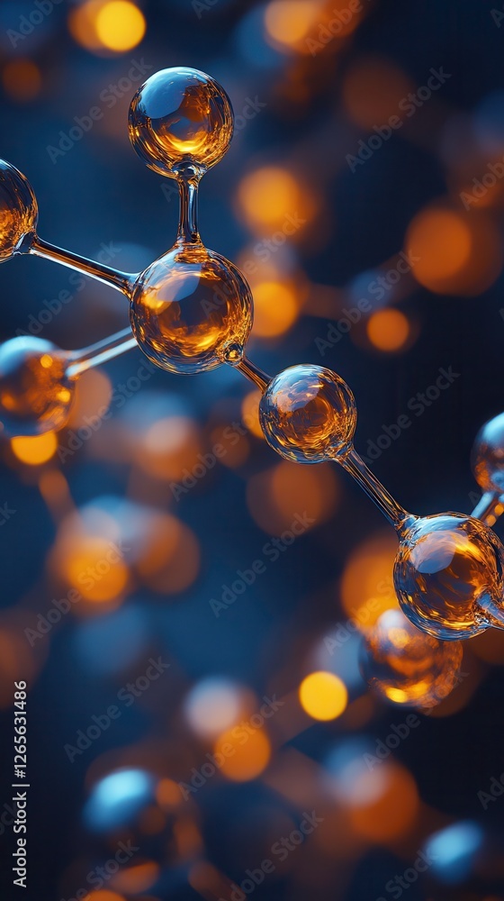 Poster ultra-realistic 3d rendering of a molecular structure showcasing vibrant colors and intricate detail