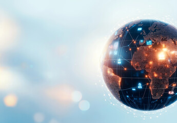 Abstract digital globe with social network connections, representing global communication and technology. image conveys sense of interconnectedness and innovation