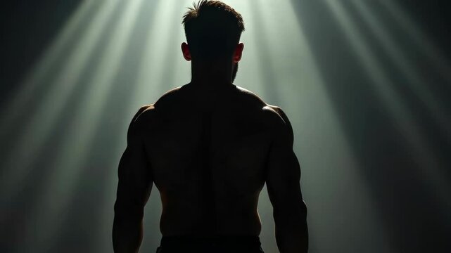 4k frame. silhouette of a muscular man with backlight