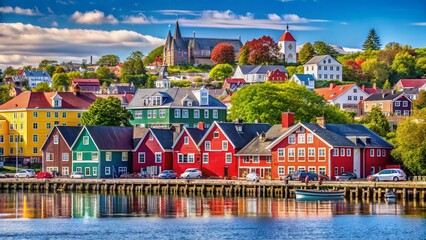 Charming Lunenburg, Nova Scotia Waterfront Scene with Copy Space