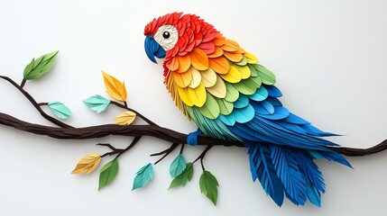 Vibrant origami papercut parrot collection tropical rainforest art display colorful environment close-up view nature concept