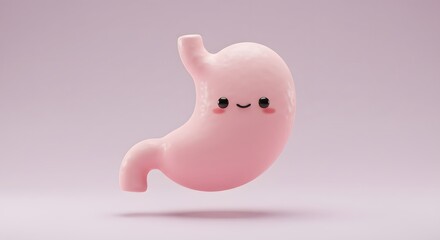 Cute Pink Cartoon Stomach with a Smiling Face for Health Concepts