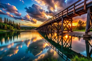 Fototapeta premium Cinematic Silhouette: Old Alberta Bridge at Sunset